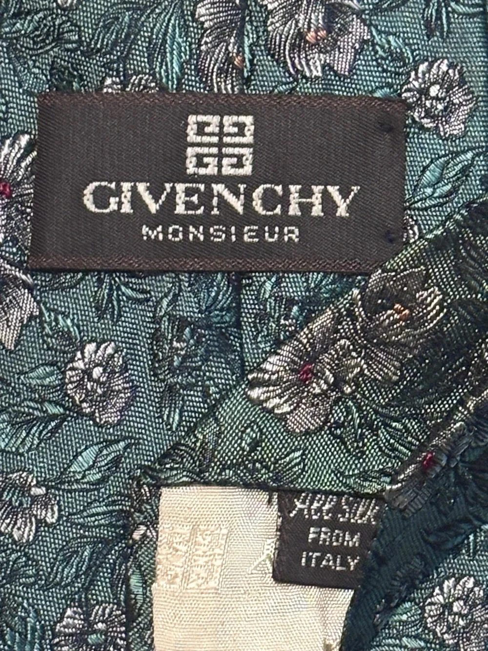 GIVENCHY Green Floral Woven Silk Tie VINTAGE